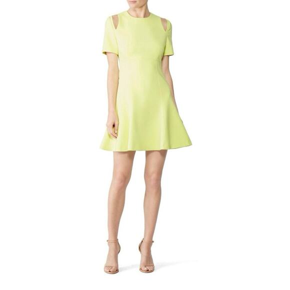 Cinq à Sept Alyssa Dress in Neon Lemon Grass A-Line Scuba Crepe Women’s Sz 8 - Picture 1 of 12